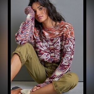 Anthropologie Multicolor Knit Sweater with Geometric Pattern